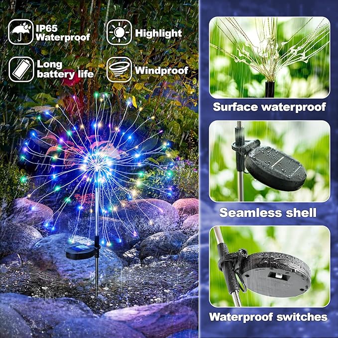 Anordsem Solar Lights Outdoor Waterproof: Garden Light Solar Powered for Yard Outside - Fireworks Lamp Colorful Lighting Path Decor 8 Pack - LED Sparkler DIY Decorating Gifts for Women Mom Wife