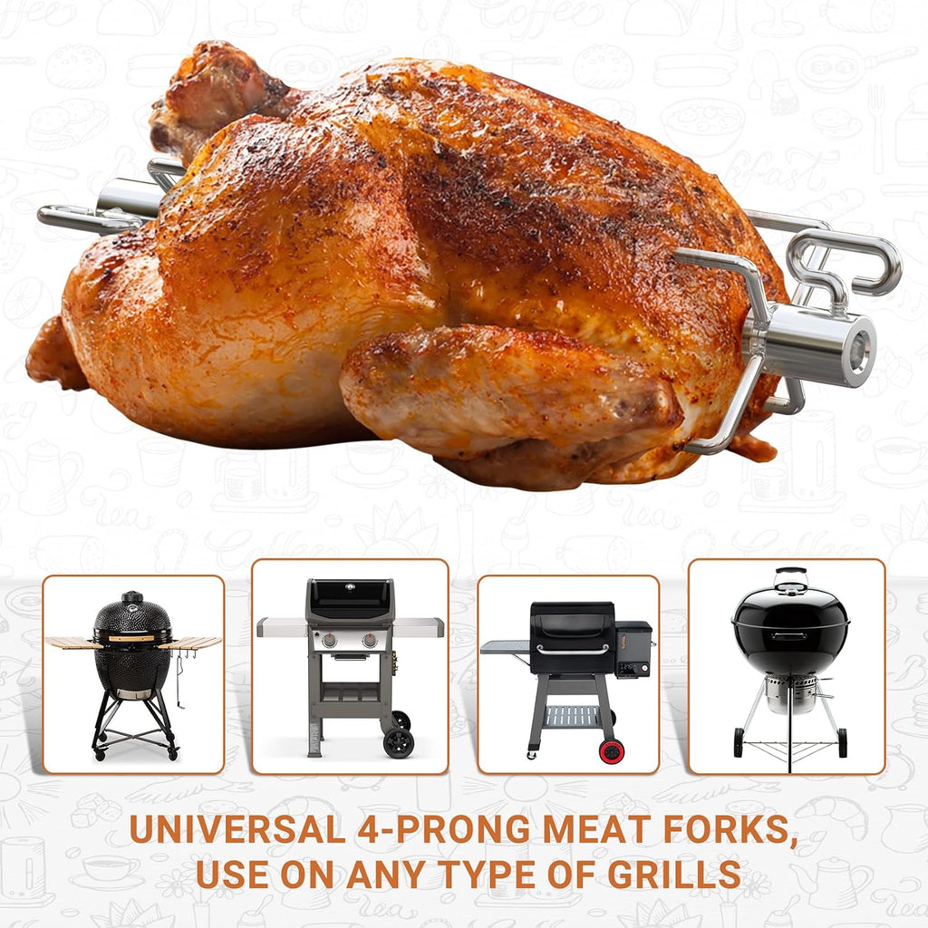 onlyfire 6002 Rotisserie Meat Forks for Grills, 1 Pair | For Any Gas/Charcoal Grills, Fits 1/2-Inch & 3/8-Inch Hexagon, 3/8-Inch & 5/16-Inch Square Spit Rods
