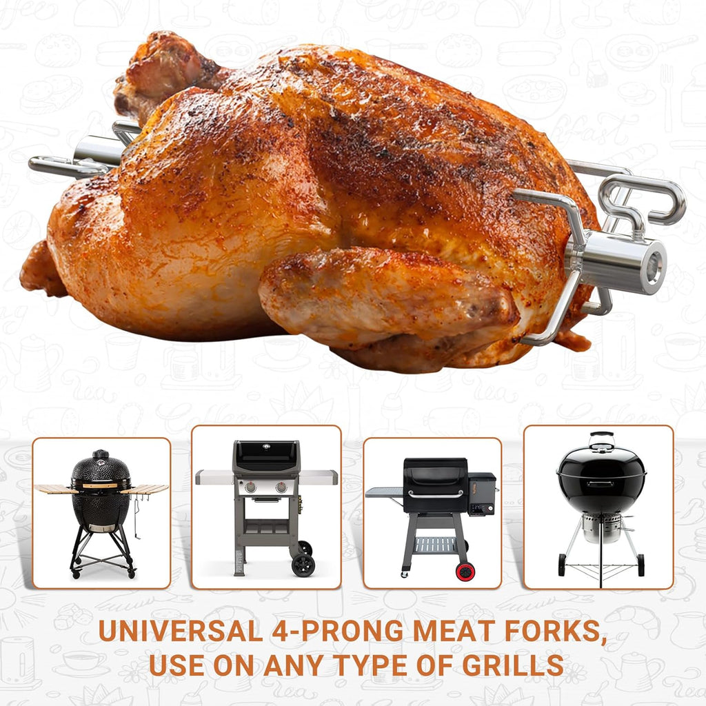 onlyfire 6008 Stainless Steel Rotisserie Meat Forks for Grills, 1 Pair | Only Fits 5/16" Square Spit Rods