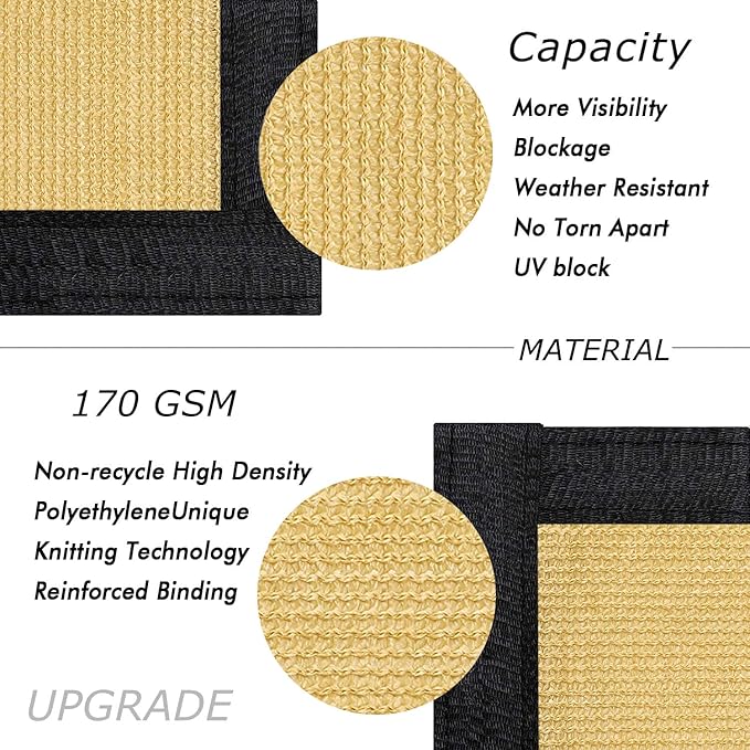 UPGRADE Privacy Fence Screen 4'x45' Sand Outdoor 90% Visibility Blockage 170 GSM Mesh Shade Cover Panels for Backyard,Balcony,Home Decoration with Zip Ties,Customized Avaliable