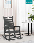 SERWALL Outdoor Rocking Chair Set of 2, Oversized Rocking Chair with Footboard for Adults, HDPE All Weather Resistant Rocking Chairs for Patio, 350lbs Weight Capacity, Gray
