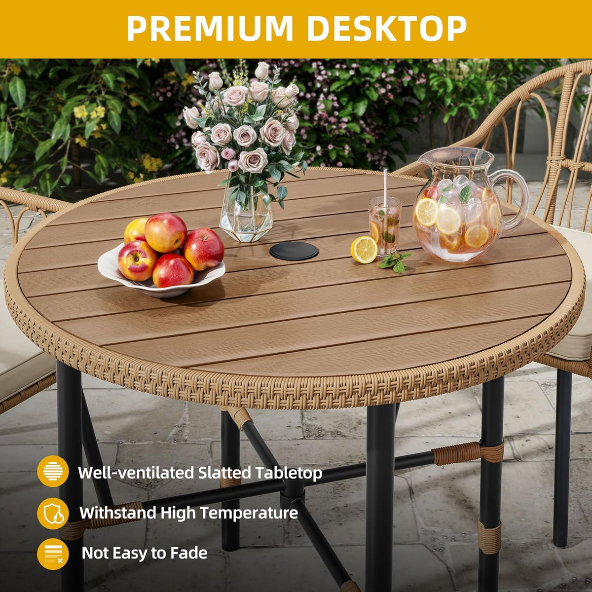 dwvo outdoor patio dining table round for 4, side view