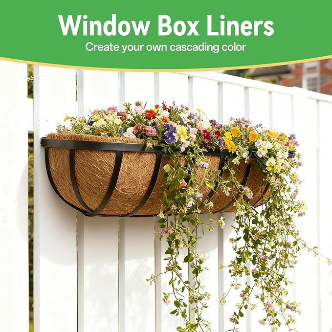 ZeeDix 24 Inch Trough Coconut Liners for Planters (4-Pack) - 100% Natural Coconut Coir Fiber Planter Liners Replacement for Window Boxes, Wall Baskets, Deck Flower Boxes, Garden Railing Fence Troughs