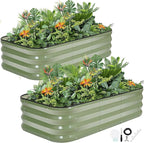 2Pcs 3-in-1 Adjustable Raised Garden Bed Kit | Galvanized Planter Boxes for Vegetables, Flowers | 12" Tall, Multiple Sizes (4x2x1ft, 3x3x1ft, 5x1x1ft) | Outdoor Metal Raised Bed for Gardening, , Green