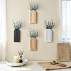 DREAMLOOM 2 Pack Wooden Wall Vases with Eucalyptus Artificial Plants, Wall Hanging Planters Boho Modern Farmhouse Indoor for Narrow Spaces Entryway Bathroom Home Office Decoration, Brown