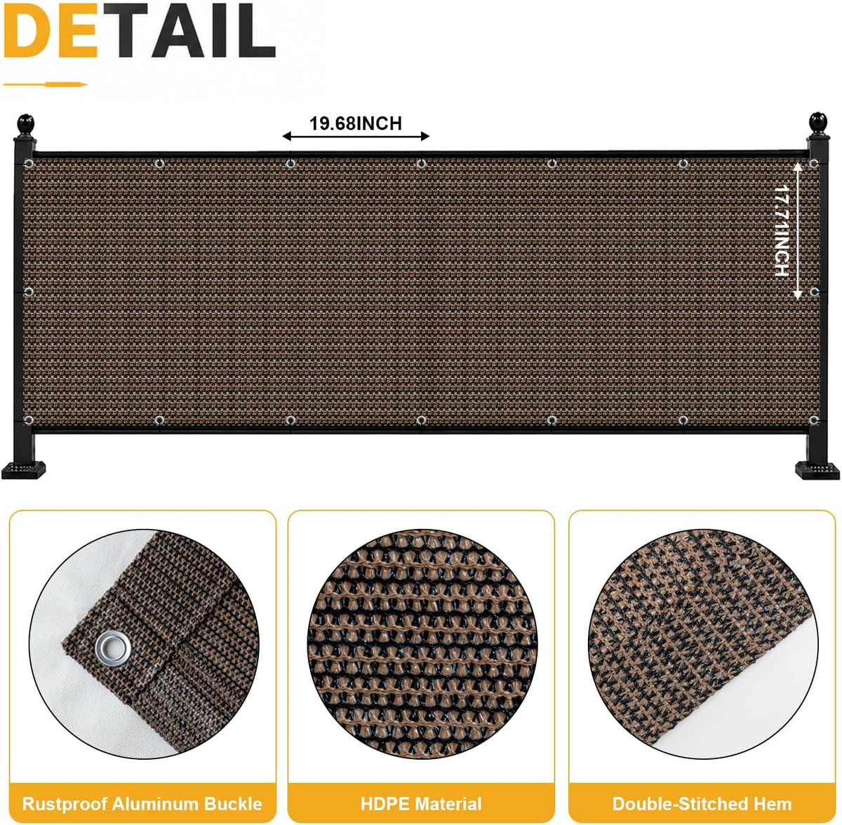 3' x 16' brown balcony privacy screen, side view