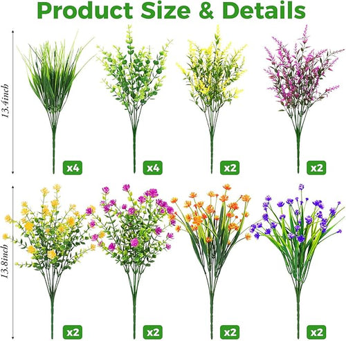 20 Bundles Artificial Flowers for Outdoors Fake Plastic Flowers UV Resistant Realistic Faux Plants Shrubs for Spring Summer Garden Porch Yard Patio Planter Window Box Home Decor, Mixedcolor