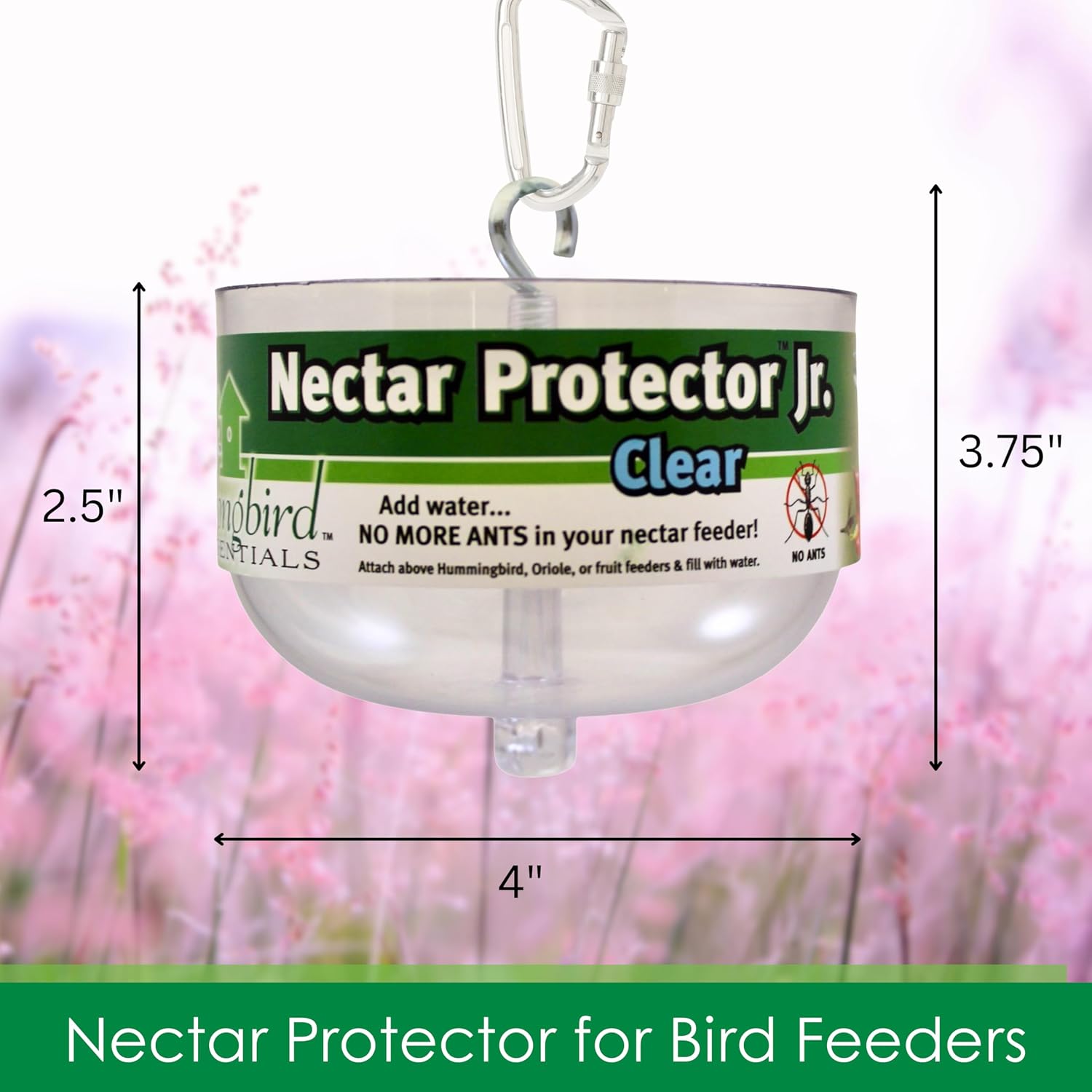 Nectar Protector Junior Bird Feeder Protection - Clear | See-Through Bowl Shows Water Level at a Glance - Compact Ant Moat Hangs Between Hook and Feeder to Protect Nectar
