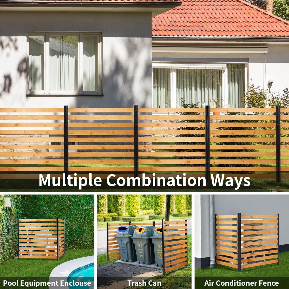 svarog 3 panels outdoor privacy screen fence panels,wood, package contents