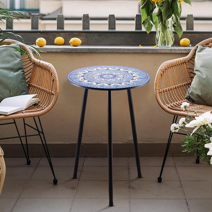 Party Zealot 1 Pack Metal Mosaic Round Side Table 13.4" Small End Table for Patio Round Accent Garden Corner Stand for Small Spaces Weather-Resistant for Balcony Plant Stand Indoor Outdoor