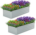2 Pack 4x2x1FT Galvanized Raised Garden Bed Kit, Outdoor Metal Planter Box for Vegetables, Bottomless Rectangular Gardening Bed with Support Rods, Tool-Free Assembly, Gray