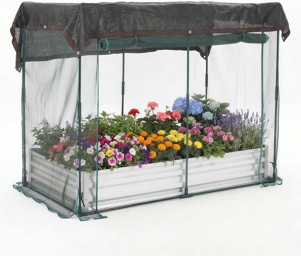 galvanized raised garden bed with dual protection cage, main product view