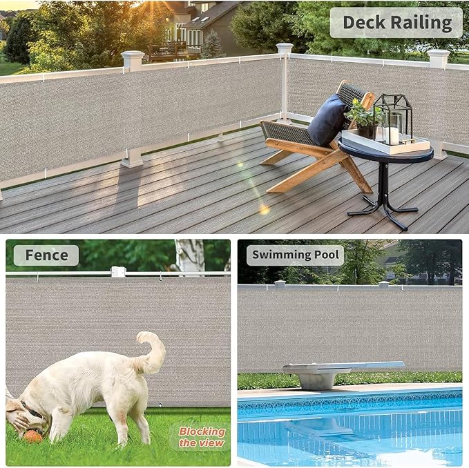LOVE STORY Balcony Privacy Screen, 3'x10' Deck Shield Screen Fence Cover,UV Protection and Weather-Resistant, 3 FT Height for Deck, Patio, Backyard, Outdoor Pool, Porch, Railing, Beige-Grey