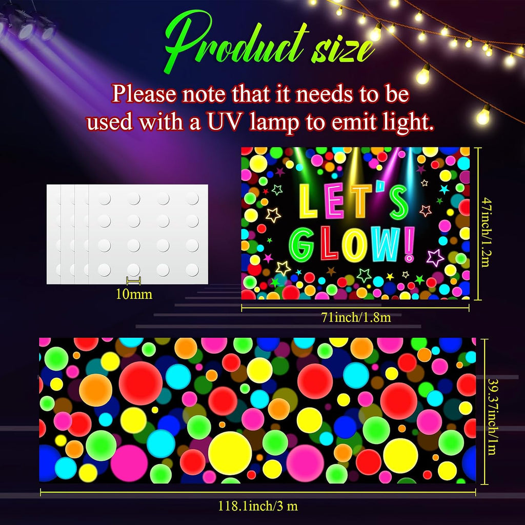 HunnmingRe 2 Pcs Glow in the Dark Party Backdrop Dance Floor Rug, Dot | Neon Backdrop 3.9x5.9ft, 39x118in Light up Floor Mat, Photo Booth Background for Bar Disco Birthday 70s 80s Glow Party