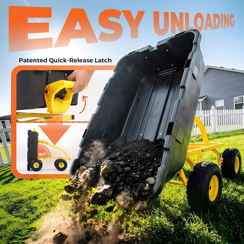 sekey garden dump cart, 1000 lb capacity, quick-release, side view