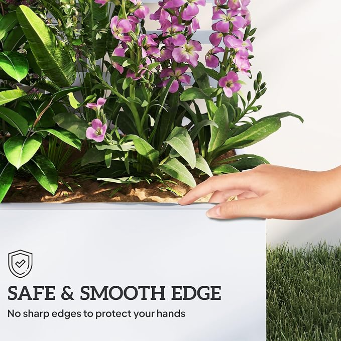 Outsunny Galvanized Raised Garden Bed with Trellis, Metal Planter Box with Drainage Holes, Outdoor Privacy Screen for Climbing Plants, Vegetable, Vines, 35" x 16" x 70", White