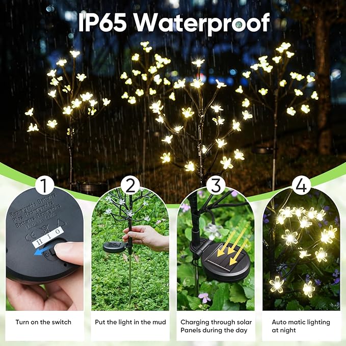 Solar Garden Lights Garden Decor, Solar Flowers Outdoor Decorative,2Pack 40LED Fairy Solar Lights Outdoor Waterproof Outside Yard,Patio,Pathway Decorations,Gardening Gifts for Women Mom