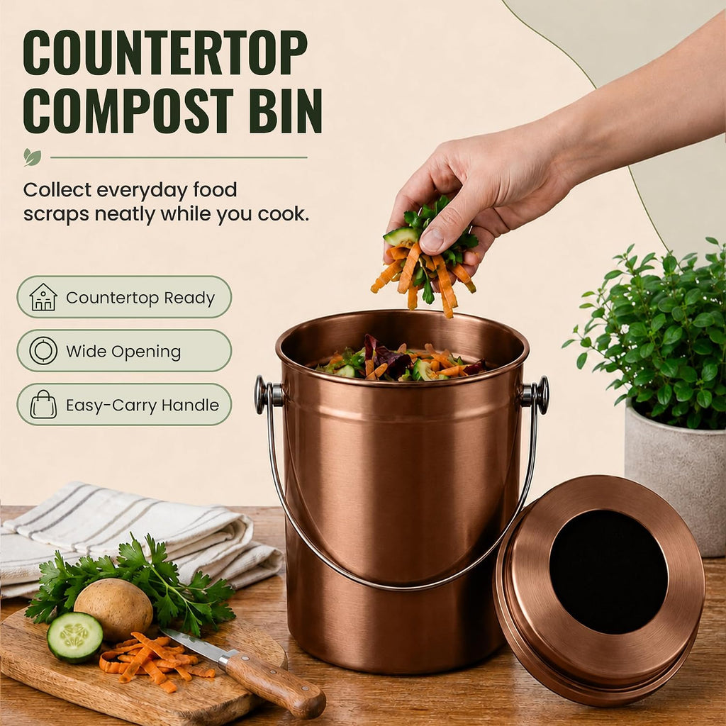 epica kitchen compost bin for kitchen countertops, 1.3 shown in use