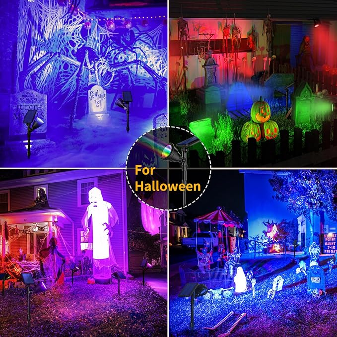 ROSHWEY Solar Outdoor Lights Waterproof, 9 Lighting Modes Halloween Christmas Solar Garden Light Colored Landscape Spotlights Spot Lights Outdoor Lighting for Backyard House Yard Pool Patio- 4 Pack
