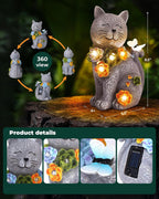 Vuees Solar Garden Statues Outdoor Decor, 6 LED Cat Flowers Butterfly Figurine Lights, Waterproof for Balcony Patio Porch Lawn Yard Ornament Art - Gift Ideas for Housewarming Gardening Grandma Women