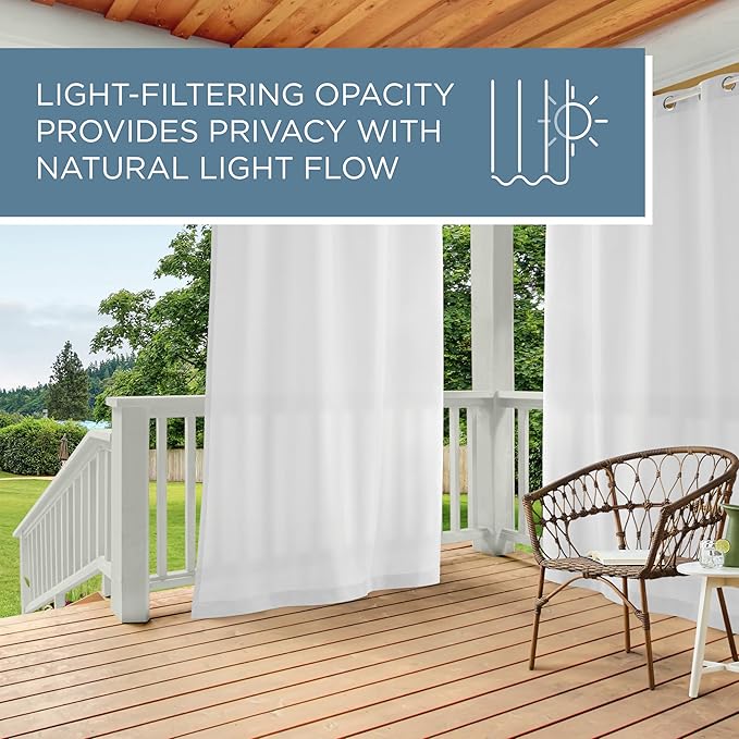 TOWN & COUNTRY BASICS Cabana Solid Heavyweight Indoor Outdoor Curtains, Light Filtering Opacity with Grommet Top, Water Repellent, 2-Pack Set, 54"x84", Winter White
