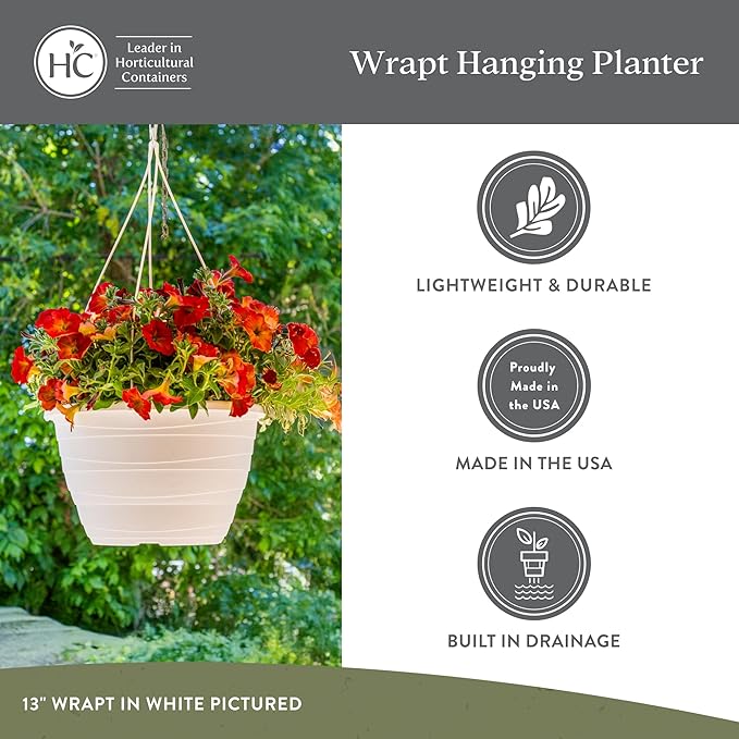 The HC Companies 13 Inch Wrapt Hanging Planters, Lightweight UV-Resistant Plastic Hanging Planters for Indoor & Outdoor Plants, 2-Pack Hanging Flower Pots for Garden, Patio & Home Decor, Green