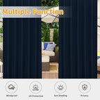 Easy-Going Outdoor Patio Curtains Detachable Tab Top Windproof Weatherproof Curtain for Cabana, Porch, Pergola and Gazebo, Tab Bottom Drape, 2 Panels, 54W x 120L inch, Navy