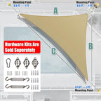 Amgo 12' x 12' x 17' Beige Right Triangle Sun Shade Sail UPF50+ Canopy Awning AGSLT, 95% UV Blockage, Water & Air Permeable, 200GSM Heavy Duty Commercial and Residential (We Make Custom Sizes)