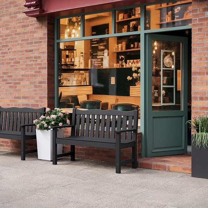 Stoog All-Weather Outdoor Benches Set of 2, Never Fade & Rust-Proof HIPS Plastic Garden Bench, 800lb Capacity, Used for Patio, Backyard, Porch, Black