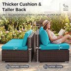 NICESOUL Large Outdoor Patio Furniture Set with Firepit Propane/Natural Gas, High-End Deep Seats Wicker Modular Sectional Sofas for 8, 29.3'' High Back Conversation Sets, Brown Rattan and Teal Cushion