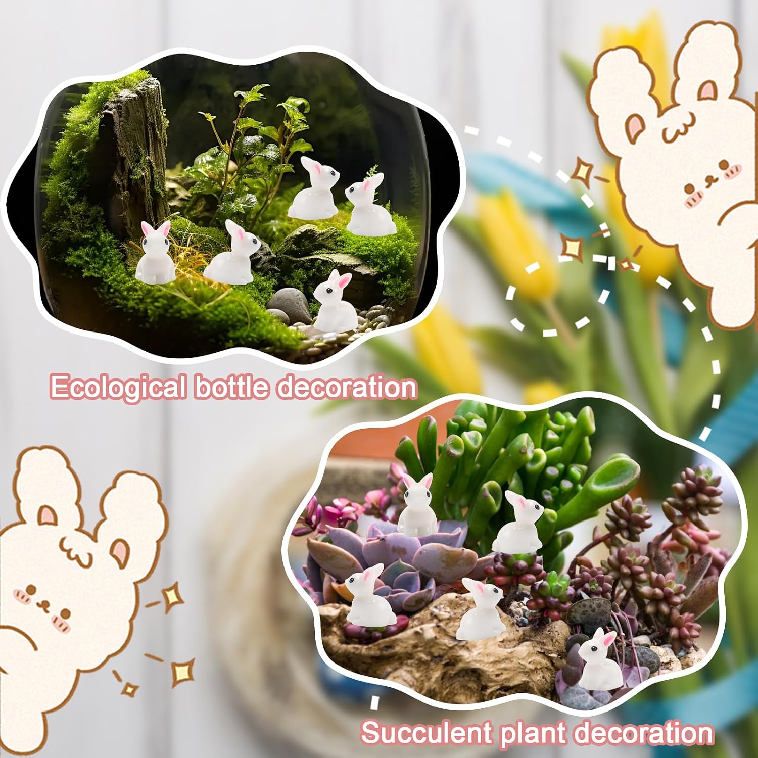 Exasinine 50 Pcs Mini Rabbit Figurines, White Easter Bunny Decor | 50 Mini Resin Rabbits, Easter Egg Fillers, Fairy Garden Ornaments, Dollhouse Cake Decor, Miniature Animal Figures