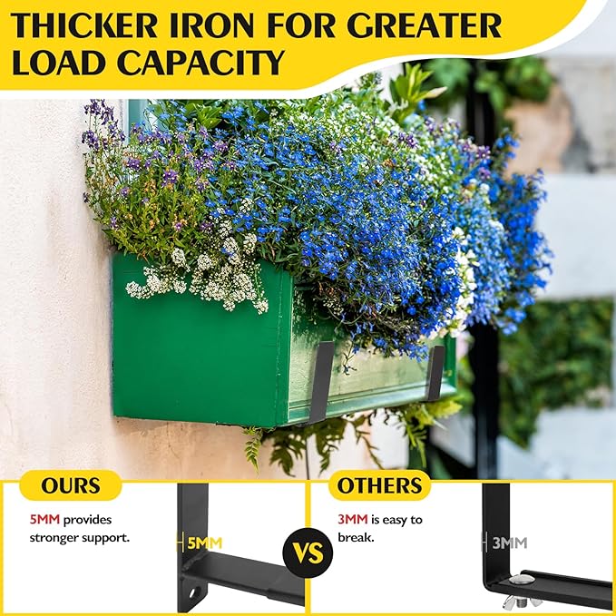 LukLoy Window Planter Box Brackets, 2 Pack Adjustable Heavy Duty Wall Mount Window Flower Boxes Outdoor with Bracket (6 to 12 in), with 70lbs Capacity, Black