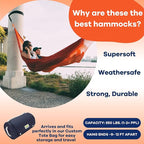 Handwoven Hammock by Yellow Leaf Hammocks - Family Size, Fits 2+ PPL, 550lb max - Weathersafe, Super Strong, Easy to Hang, Ultra Soft, Artisan Made - Color: Red - Orange