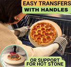 Large Pizza Stone for Oven 16 inch - Round Pizza Stone for Grill with Handles, Wood Pizza Peel and Cutter Set - Baking Stone for Bread - Pizza Making Kit Accessories - Gifts for Food Lovers
