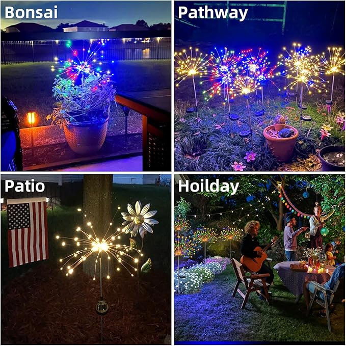 YOTOZU 2 PCS Solar Firework Light, Outdoor Solar Garden Decorative Lights 120 LED Powered 40 Copper Wires String DIY Landscape Light for Walkway Pathway Backyard Decor Parties Perfect Gifts(Green)