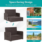Nightcore Wicker Patio Outdoor Daybed, Outdoor Chaise Lounger w/ 4-Level Adjustable Backrest, Retractable Side Trays, Storage Ottoman, Comfortable & Removable Cushions, Rattan Loveseat (Turquoise)