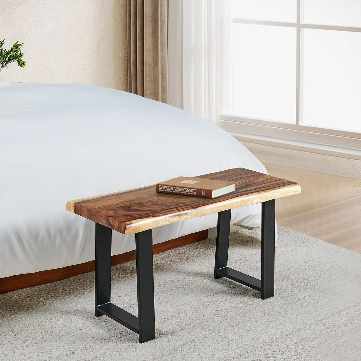 rustic live edge natural solid wood bench 32", package contents