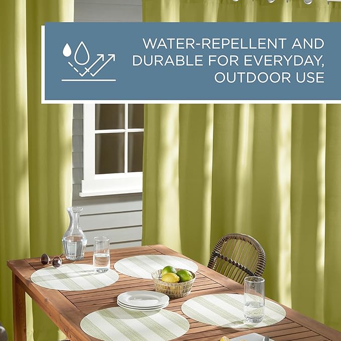 TOWN & COUNTRY BASICS Cabana Solid Heavyweight Indoor Outdoor Curtains, Light Filtering Opacity with Grommet Top, Water Repellent, 2-Pack Set, 54"x108", Kiwi Green