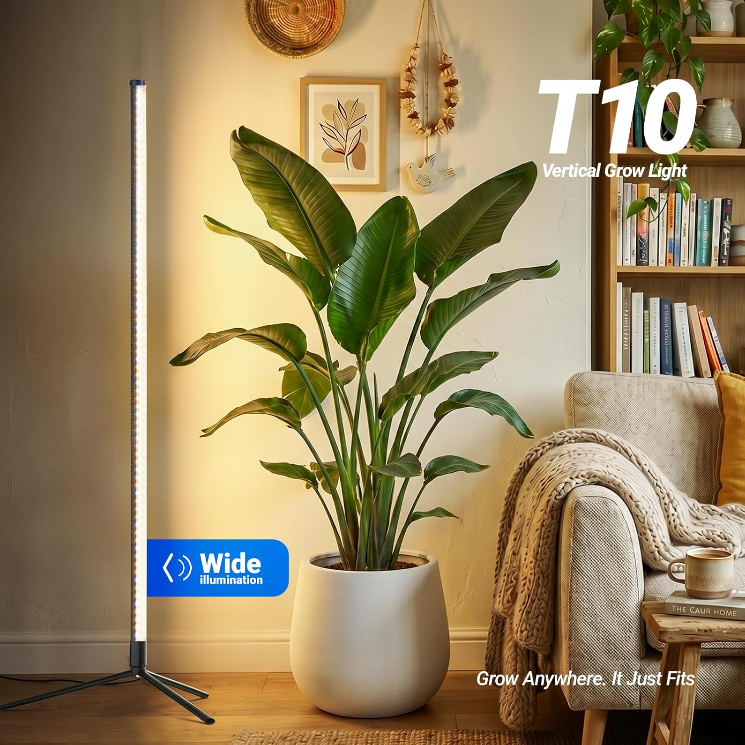 Barrina T10 Vertical Grow Light, 4FT 42W, Full Spectrum, High PPFD | Grow Lights for Indoor Plants, Standing Side Lighting to Plant Stand Flower and Tall Plants, Foot Switch with Tripod Base