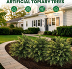 artificial cedar topiary trees 24 inch with ground, side view