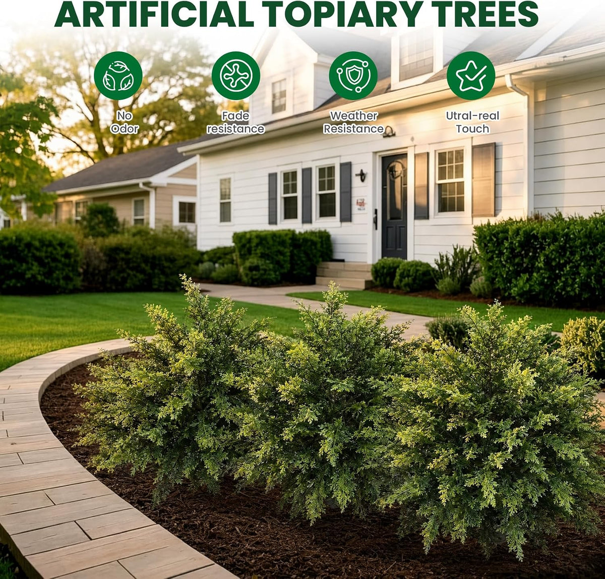 artificial cedar topiary trees 24 inch with ground, side view