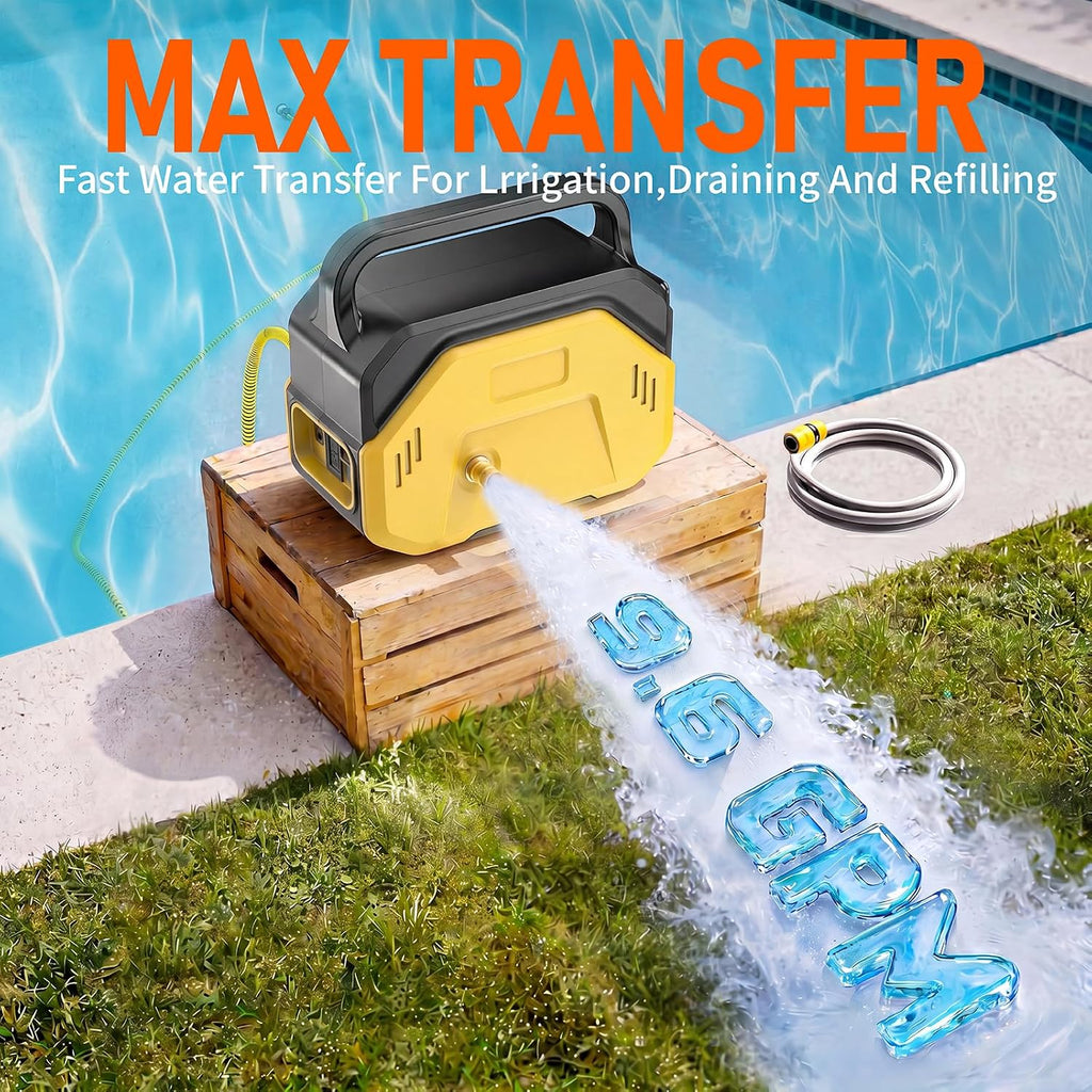 Water Transfer Pump Compatible with Dewalt 20V Battery(No Battery) | Portable Self-Priming Water Pump with 9.6GPM,75FT Max Head for RV, Tank, Pool Draining, Garden Watering