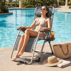 Zero Gravity Chair, Portable Outdoor Chair, Reclining Patio Lounge Chair with Adjustable Pillow and Cup Holder Trays for Outdoor, Patio, Beach, Camping, Garden, Poolside, Gray