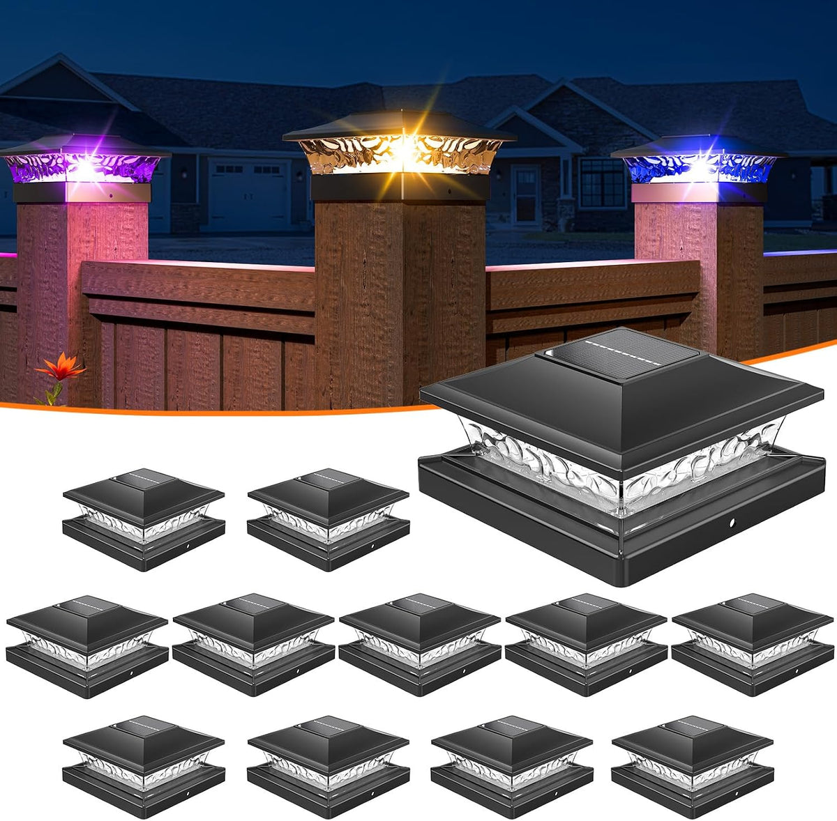aponuo solar post cap lights with 8 rgb, main product view