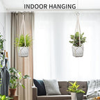 Macrame Plant Hanger, Fits 4-13 Inch Pots, Boho Hanging Plant Holder for Indoor Outdoor, 35 Inch, Set of 3, White (No Flowerpot)