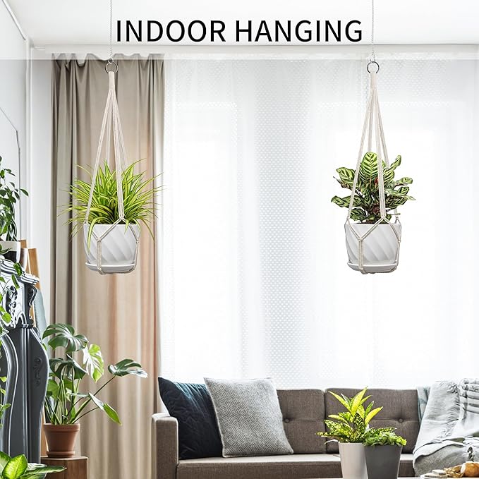 Macrame Plant Hanger, Fits 4-13 Inch Pots, Boho Hanging Plant Holder for Indoor Outdoor, 35 Inch, Set of 3, White (No Flowerpot)