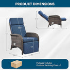 Zero Gravity Wicker Patio Recliner Chair - Wicker Outdoor Lounge Chair with Adjustable Backrest & Footrest, All Weather Outdoor Reclining Chairs with Thick Cushion for Pool Deck Blue