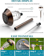 Solar Lights Outdoor Waterproof,10-40 LM Dimmable Glass and Metal | 4 Pack Bronze Pathway Lights, Solar Powered Garden Decor for Yard, Patio, Pathway, Driveway (Warm White)