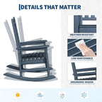 HDPE Rocking Chair Outdoor Set of 2 with Side Table - Poly High Back Porch Rocker Chairs for Adults - All Weather Resistant Furniture for Patio Front Porch - Navy Blue