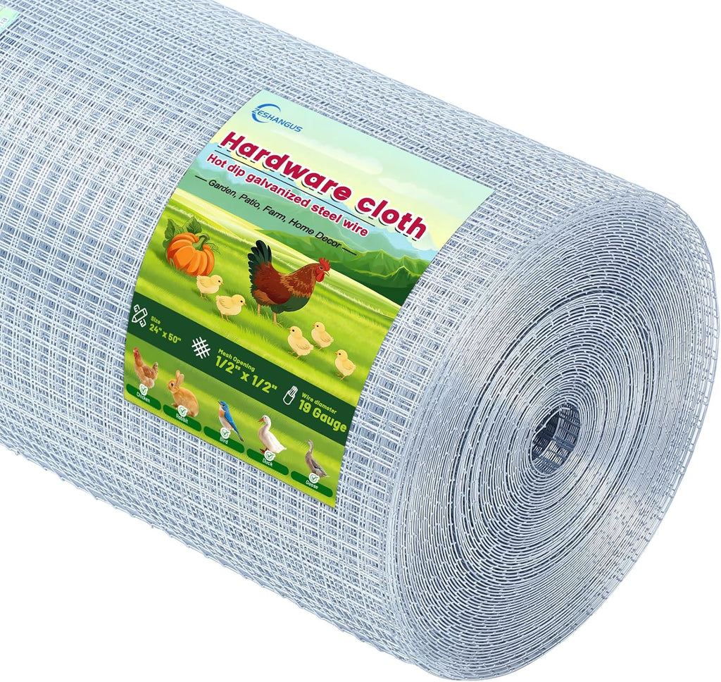 1/4'' 24'' X 50' Hardware Cloth, Chicken Wire Fencing Double Layer Hot Dip | Galvanized Wire Mesh Fence Chicken Rabbit Snake Cage Wire Fence Mesh Roll, for Chicken Coops, Fencing, Garden Protection
